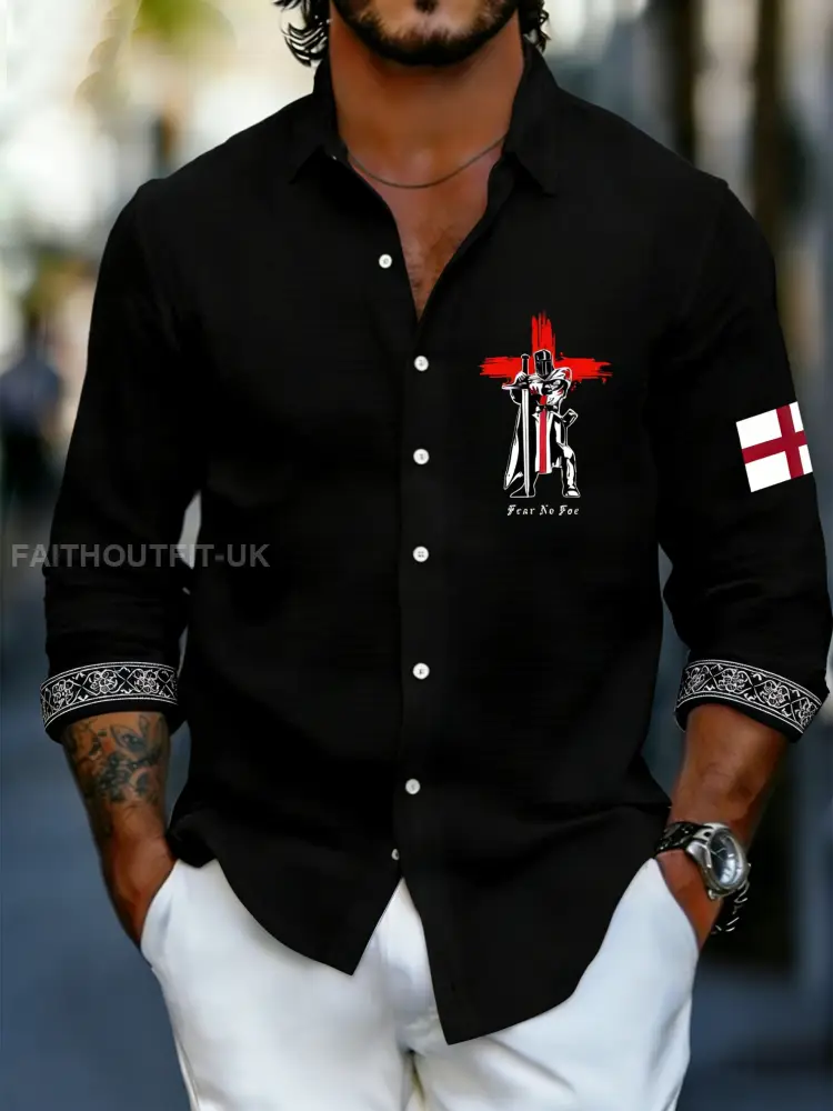 Men’s Retro St George’s Day Casual Long-Sleeve Shirt