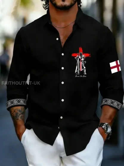 Men’s Retro St George’s Day Casual Long-Sleeve Shirt