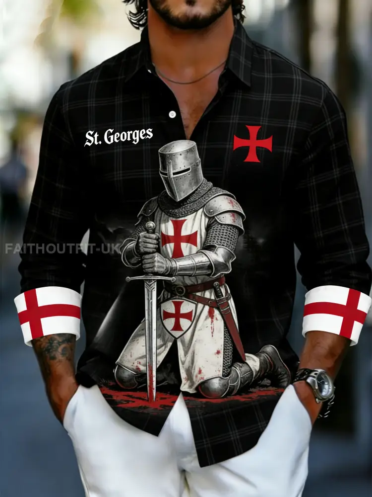 Men’s Retro St George’s Day Casual Long-Sleeve Shirt