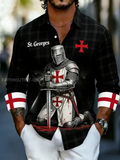 Men’s Retro St George’s Day Casual Long-Sleeve Shirt