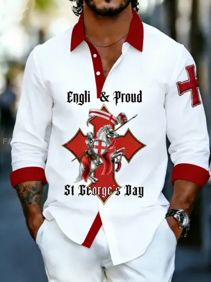 Men’s Retro St George’s Day Casual Long-Sleeve Shirt