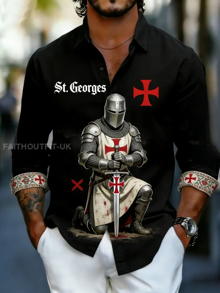 Men’s Retro St George’s Day Casual Long-Sleeve Shirt