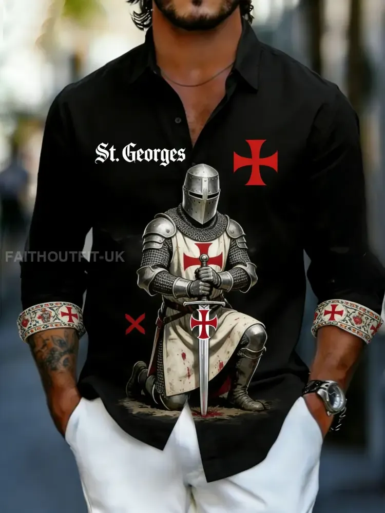Men’s Retro St George’s Day Casual Long-Sleeve Shirt