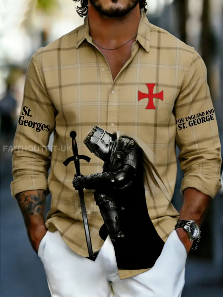 Men’s Retro St George’s Day Casual Long-Sleeve Shirt