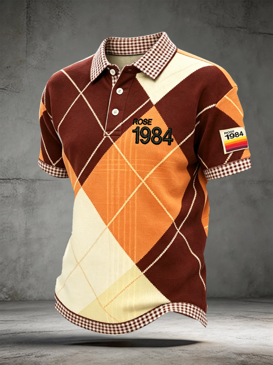 Men's Classic Houndstooth Print Casual Polo Shirt