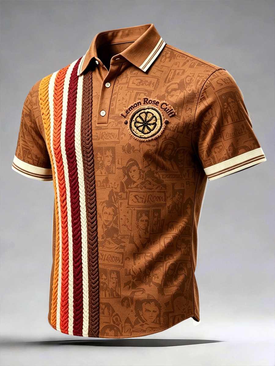 トップス VINTAGE STONE  BUTTON POLO SHIRTS Men's The Stone Rose Graffiti Vintage Print Casual Polo Shirt