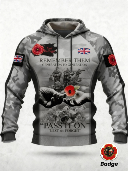 Men's 11th November Remembrance Day LEST WE'S FORGET Poppy Remembrance Hoodie 