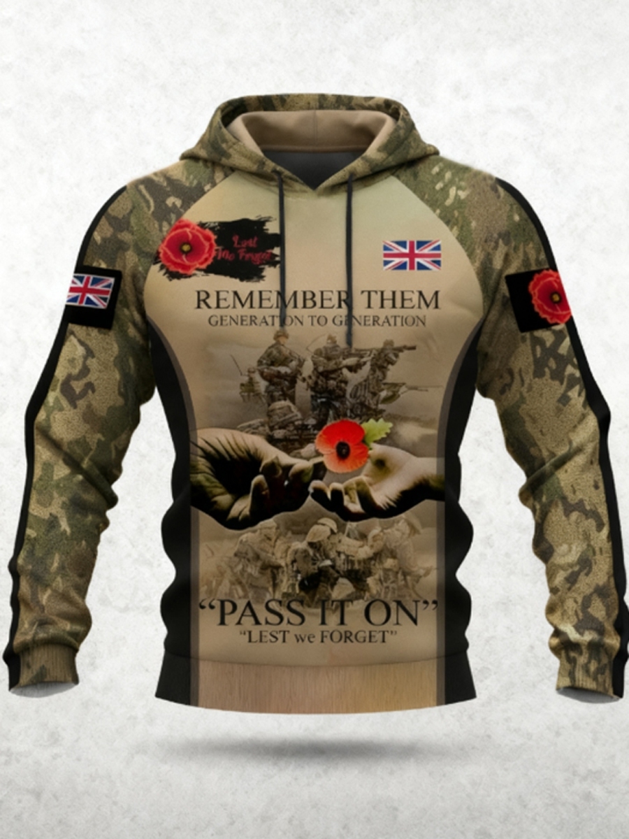 Men's 11th November Remembrance Day LEST WE'S FORGET Poppy Remembrance Hoodie 