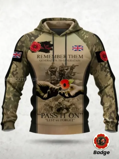 Men's 11th November Remembrance Day LEST WE'S FORGET Poppy Remembrance Hoodie 