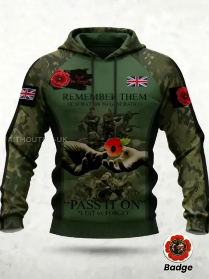 Men's 11th November Remembrance Day LEST WE'S FORGET Poppy Remembrance Hoodie 