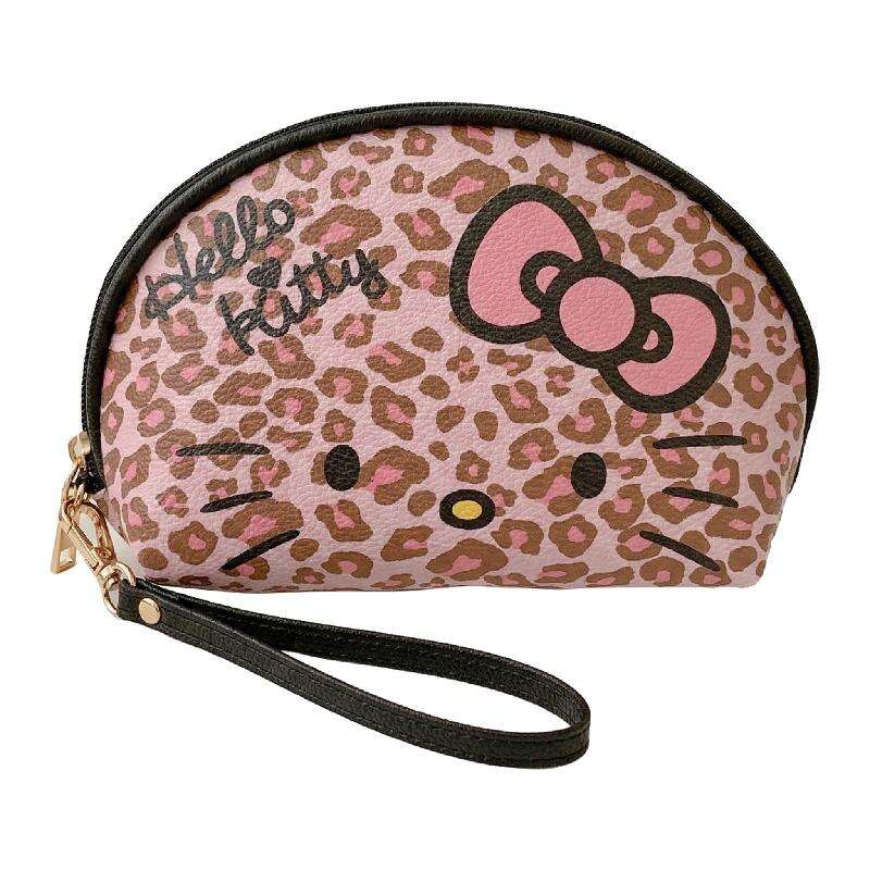 Hello Kitty Pink Leopard Pattern Half Round Makeup Bag Handbag (Wild Sweet Girl Series)