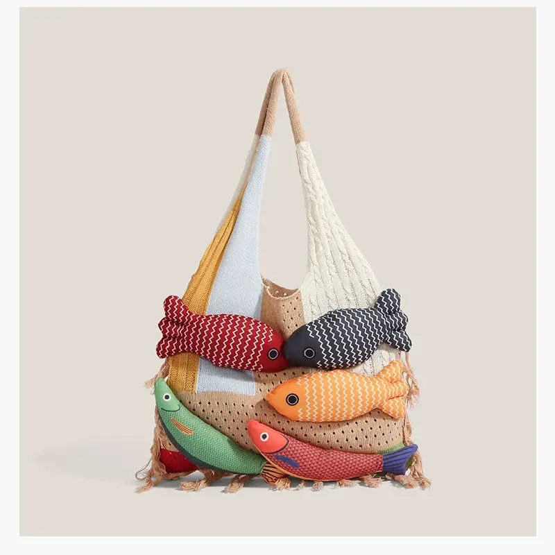 Handcrafted tassel patchwork casual shoulder tote bag