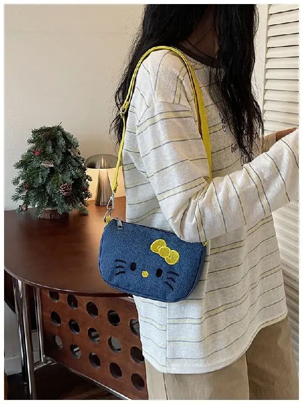 Hello Kitty Denim Mini Fanny Pack Women 2026 Kawaii Cartoon Crossbody Waist Bag Adjustable Strap Small Sling Purse 4 Colors