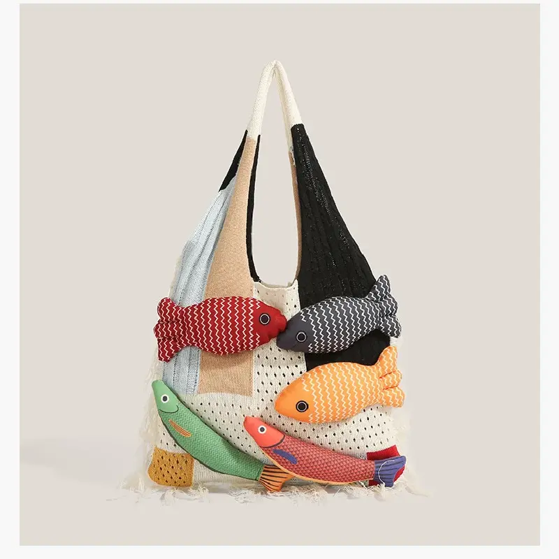 Handcrafted tassel patchwork casual shoulder tote bag