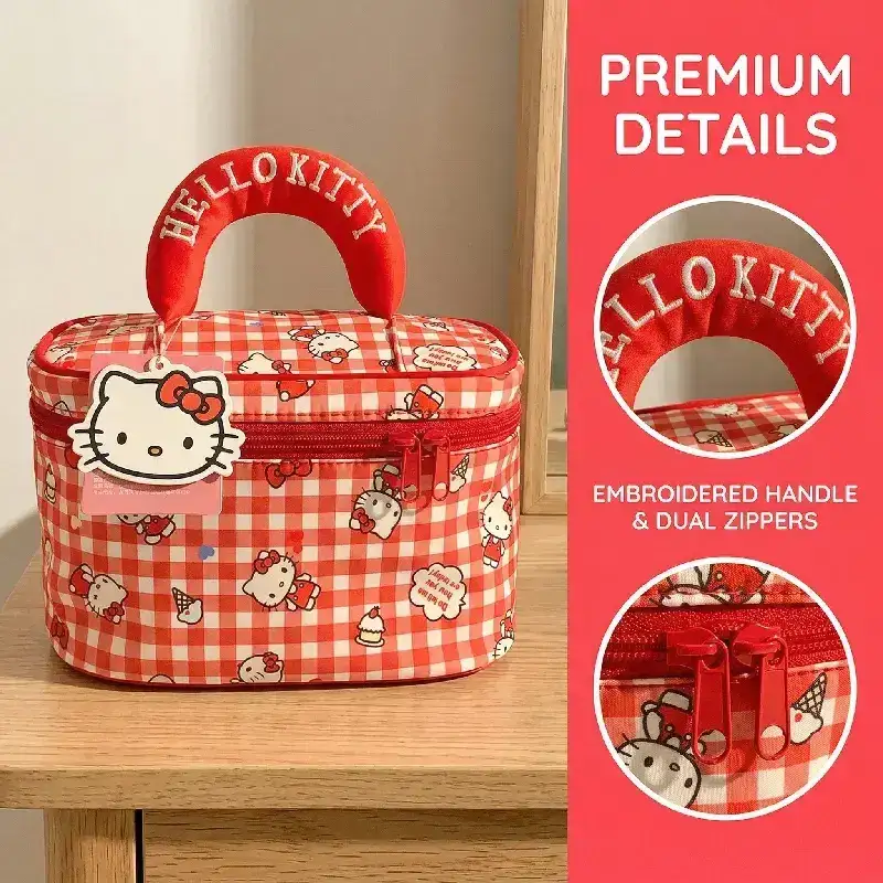 Hello Kitty Checkered Handheld Makeup Bag (Neighbor Sister Series)