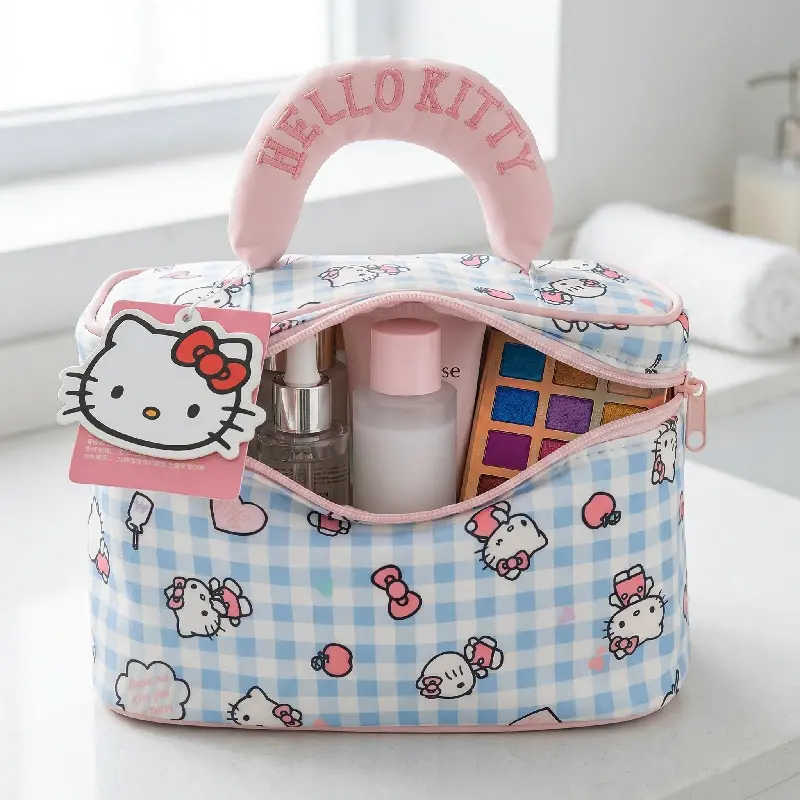 Hello Kitty Checkered Handheld Makeup Bag (Neighbor Sister Series)