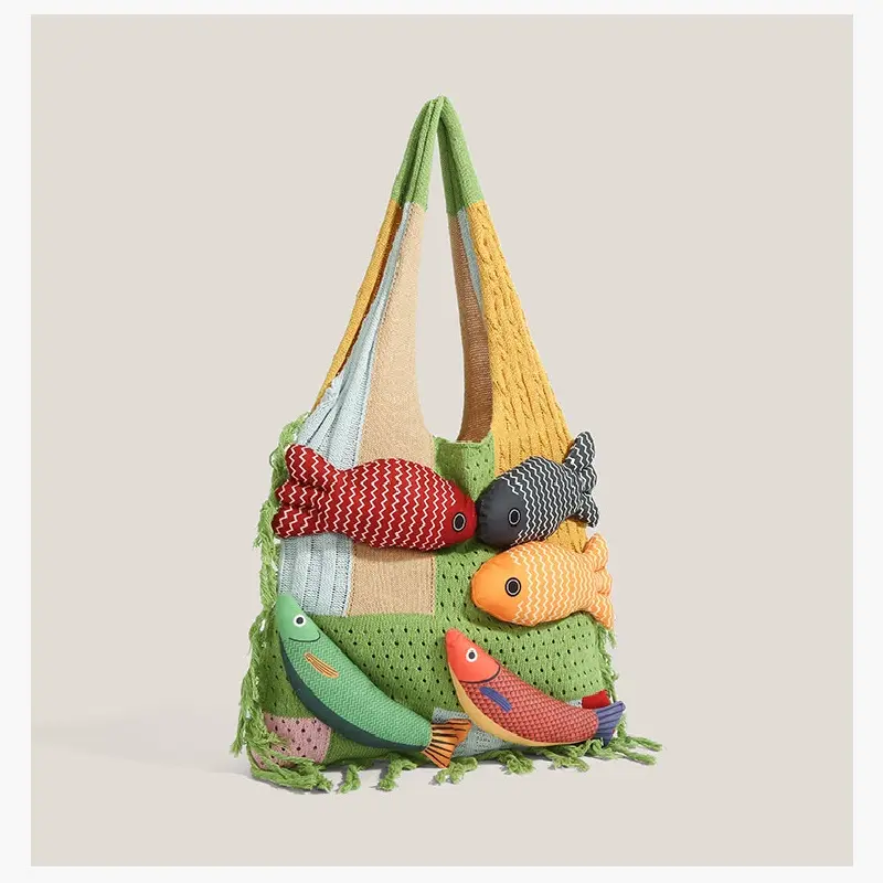 Handcrafted tassel patchwork casual shoulder tote bag