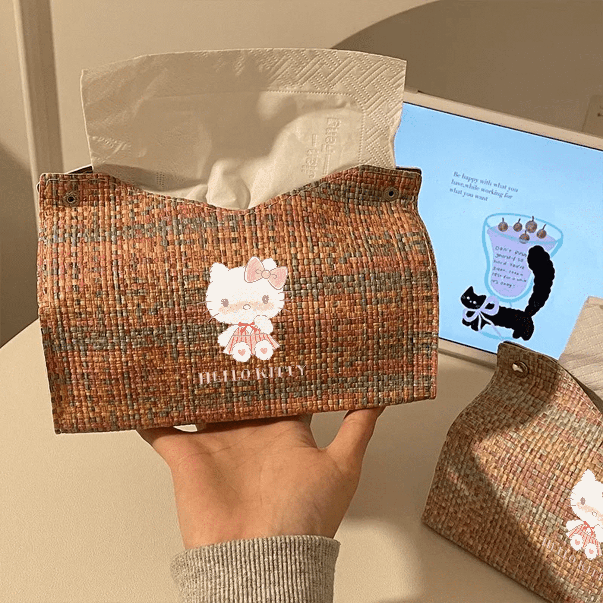 (Brand Authorized)Hello Kitty Woven Textured Tissue Box