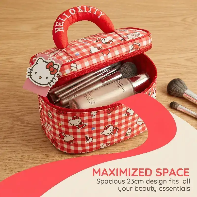 Hello Kitty Plaid Portable Makeup Bag