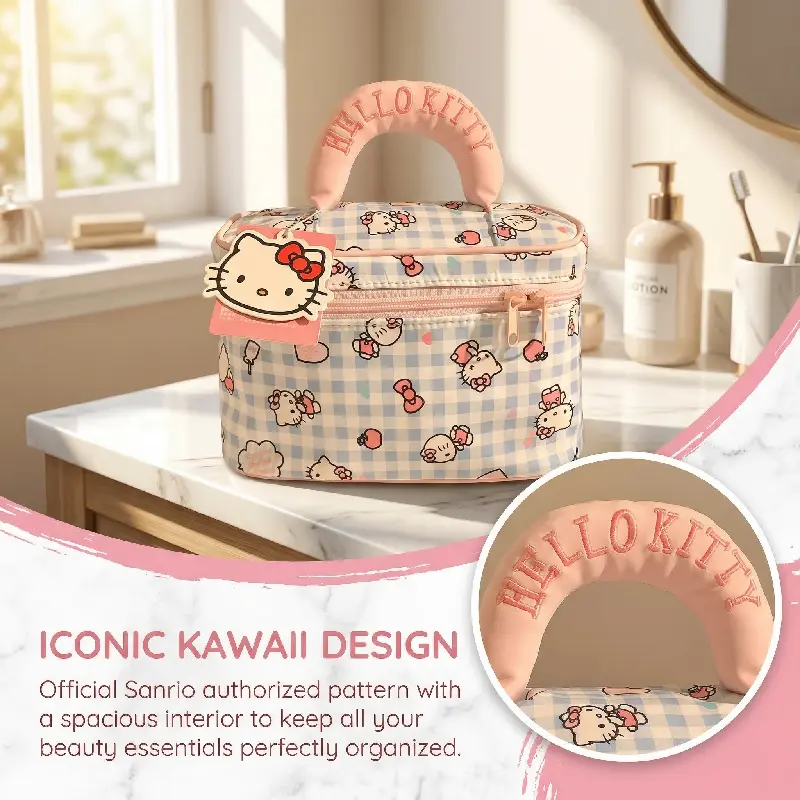 Hello Kitty Checkered Handheld Makeup Bag (Neighbor Sister Series)