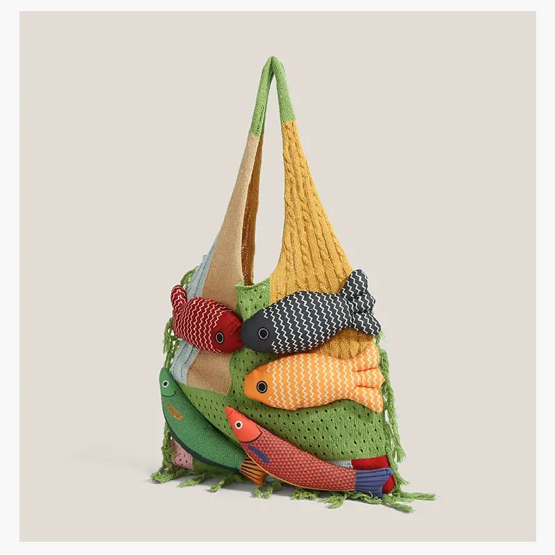 Handcrafted tassel patchwork casual shoulder tote bag