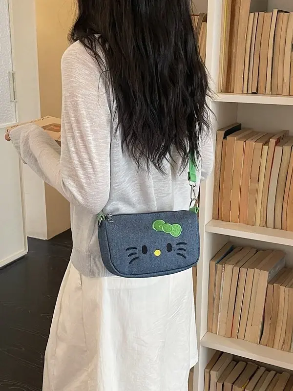 Hello Kitty Denim Mini Fanny Pack Women 2026 Kawaii Cartoon Crossbody Waist Bag Adjustable Strap Small Sling Purse 4 Colors