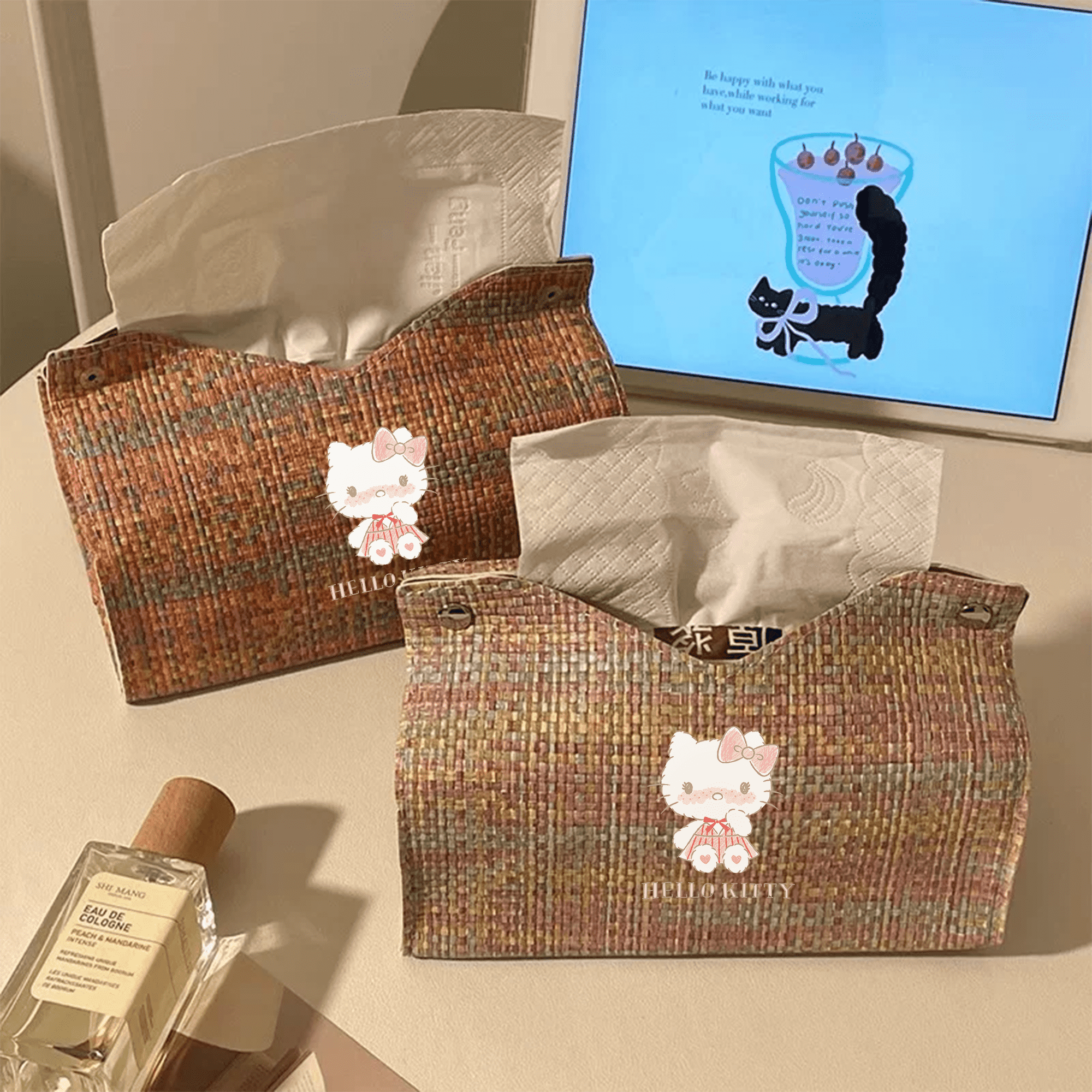 (Brand Authorized)Hello Kitty Woven Textured Tissue Box