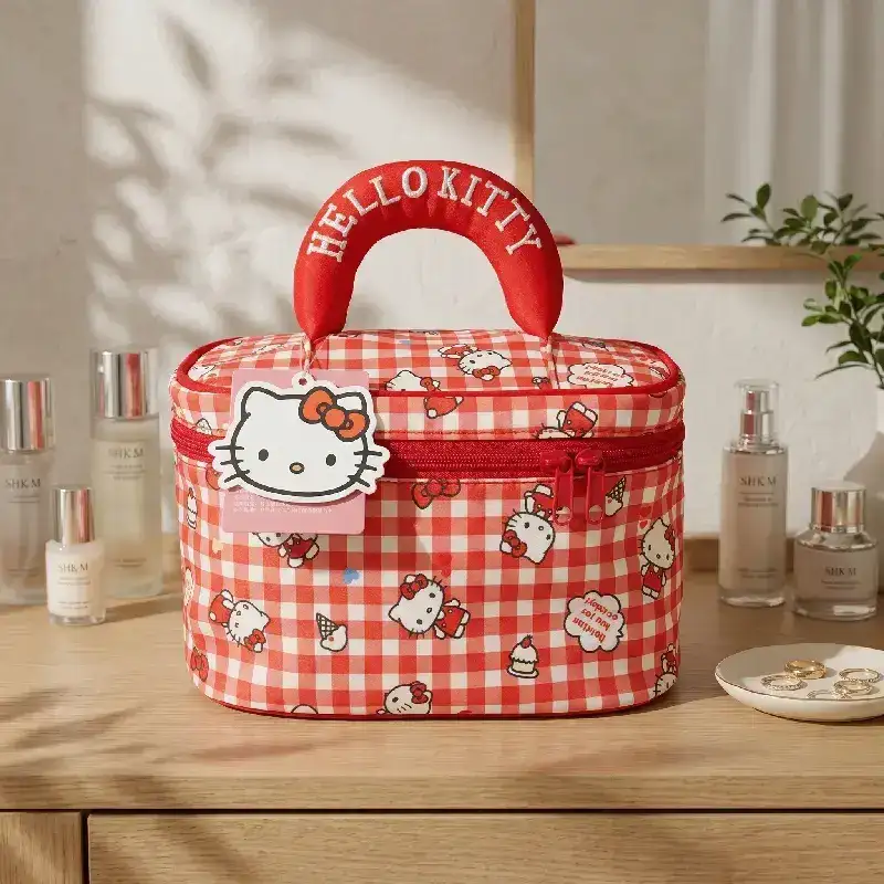 Hello Kitty Plaid Portable Makeup Bag