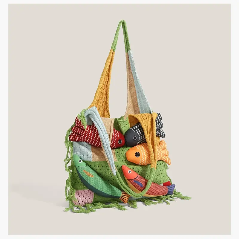 Handcrafted tassel patchwork casual shoulder tote bag