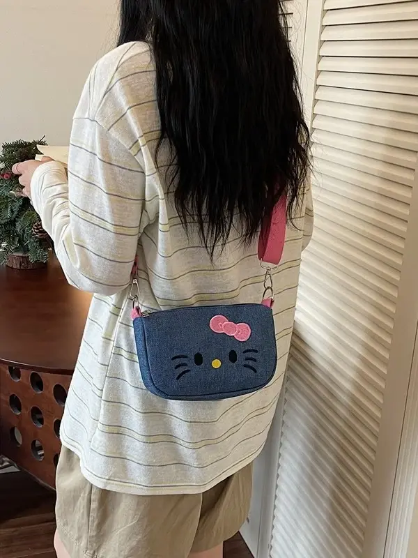Hello Kitty Denim Mini Fanny Pack Women 2026 Kawaii Cartoon Crossbody Waist Bag Adjustable Strap Small Sling Purse 4 Colors