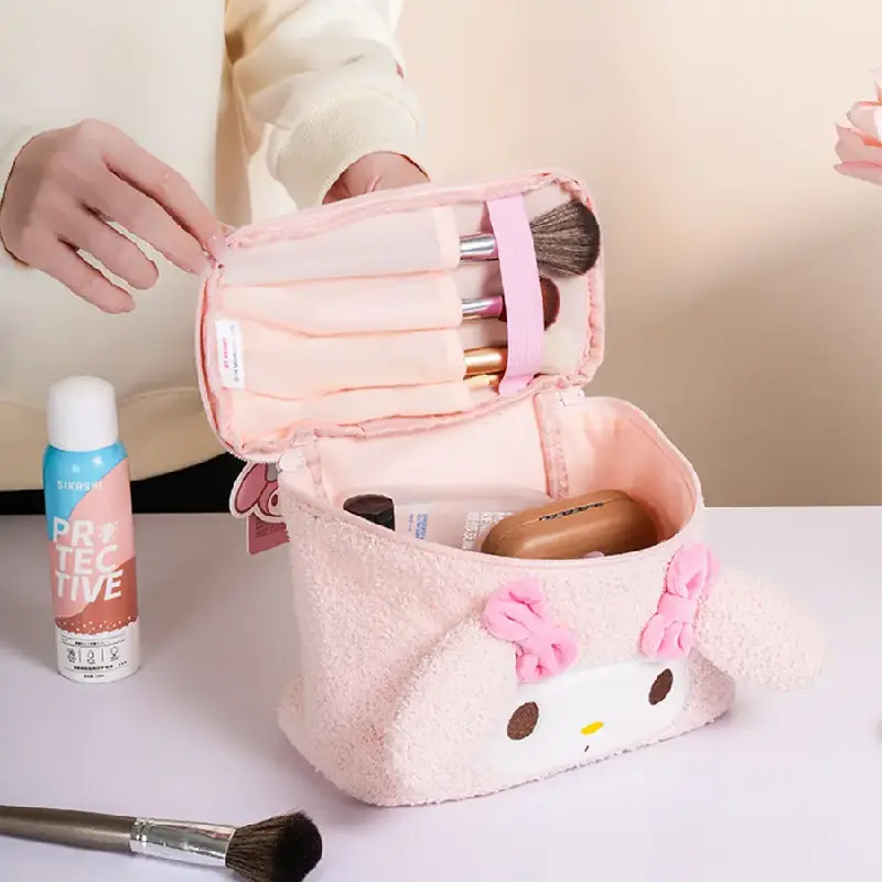 Hello Kitty コラボレーション シェルパフリース製ポータブルメイクアップバッグ