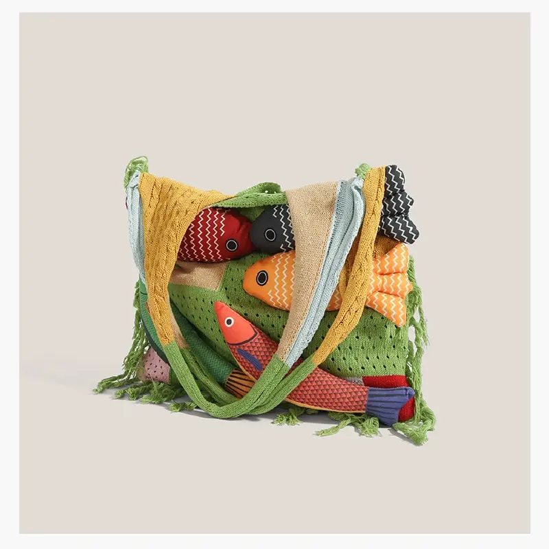 Handcrafted tassel patchwork casual shoulder tote bag