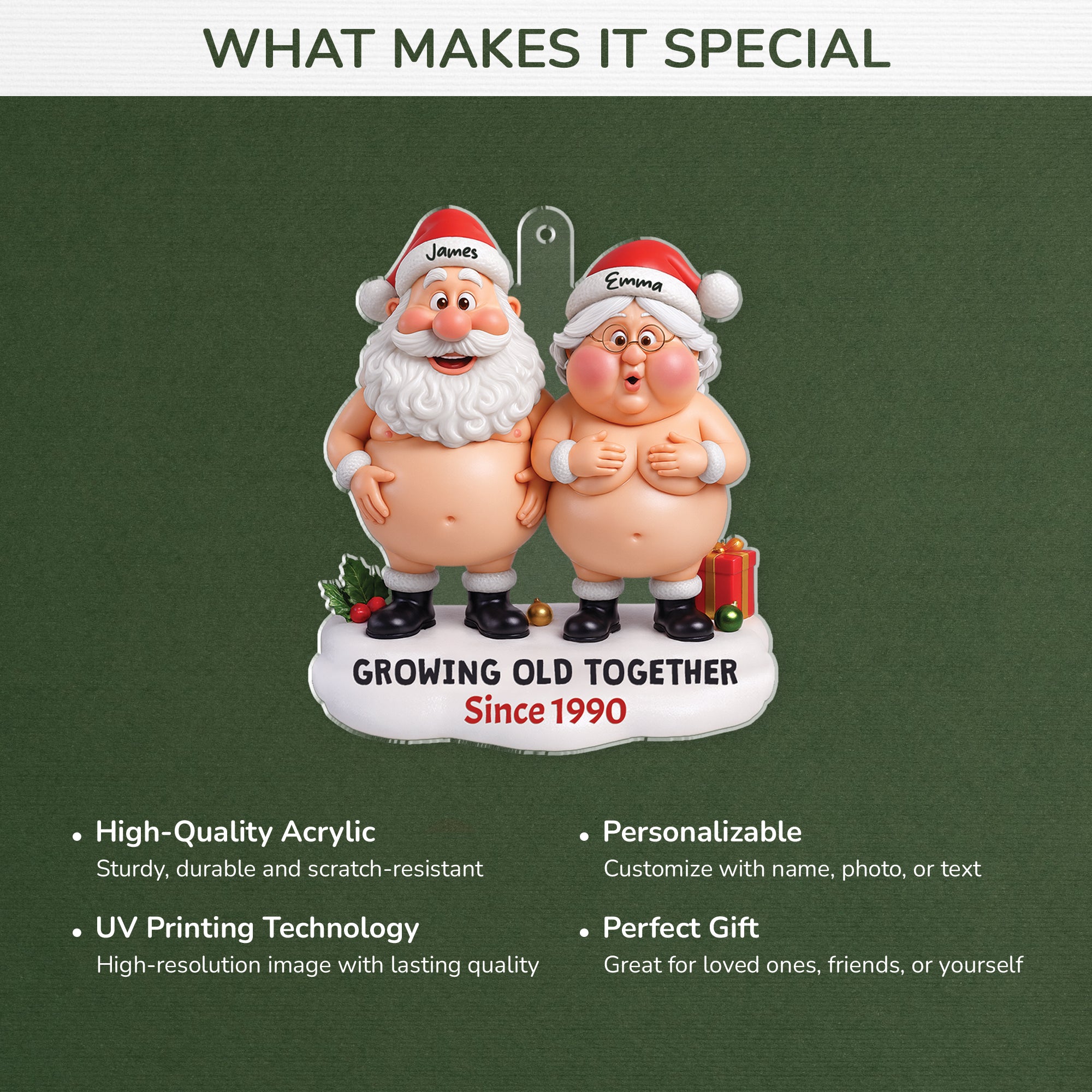 [3D Printing Effect] Personalised Funny Acrylic Christmas Ornament for Couples