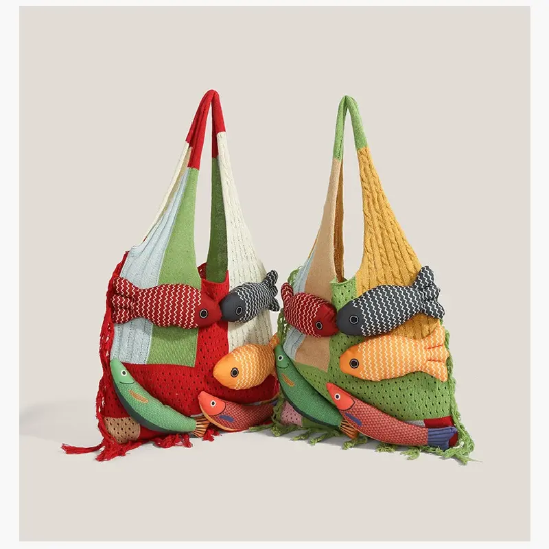 Handcrafted tassel patchwork casual shoulder tote bag