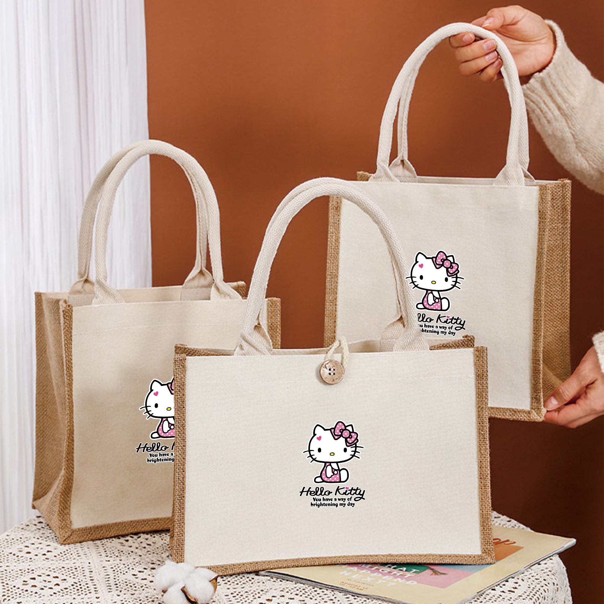 (Brand Authorized)Hello Kitty Linen Tote Bag