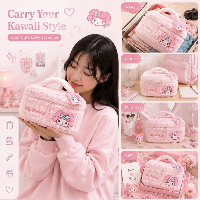 My Melody Plush Cosmetic Bag - Cute Travel Makeup Organizer with Embroidery