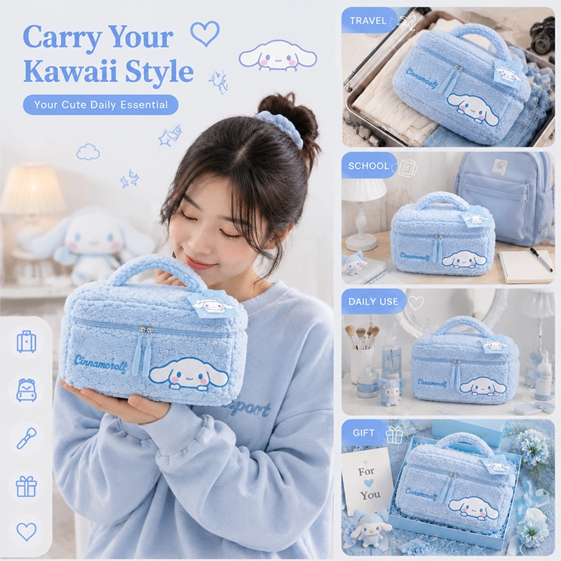 Cinnamoroll Plush Cosmetic Bag - Cute Travel Makeup Organizer with Embroidery