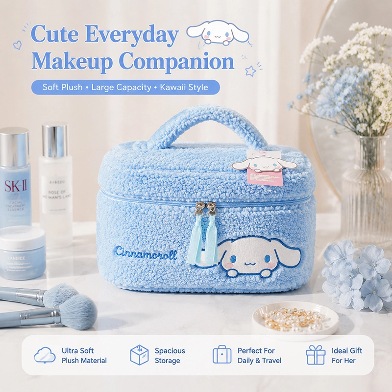Cinnamoroll Plush Cosmetic Bag - Cute Travel Makeup Organizer with Embroidery