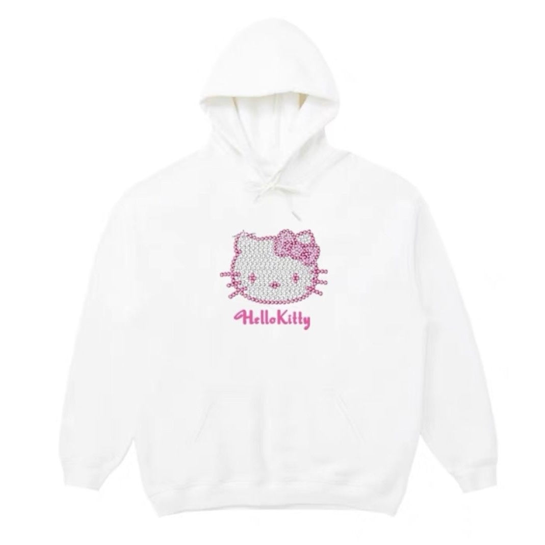 Hellokitty Rhinestone Hoodie Kawaii Pullover Cute Hooded Sweatshirt