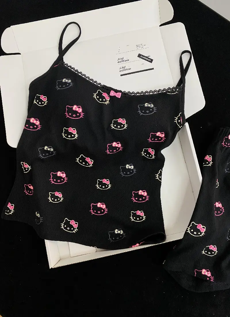 Hellokitty Black Lace Pajama Set 2 Piece