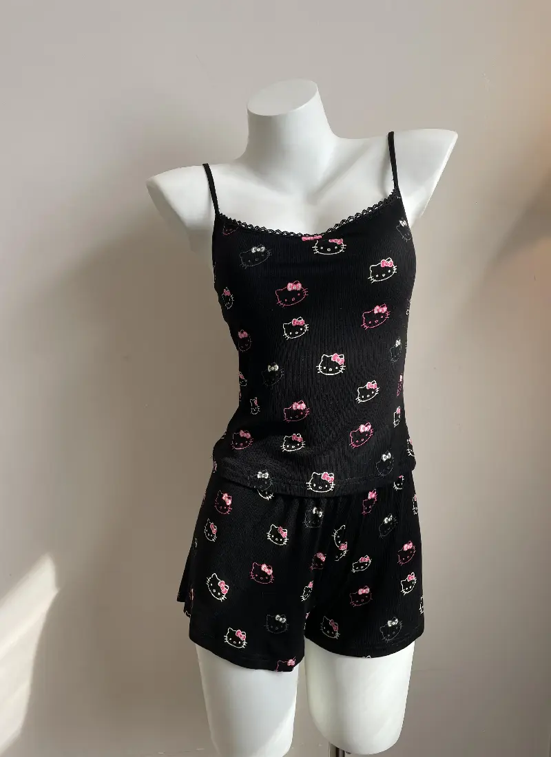 Hellokitty Black Lace Pajama Set 2 Piece
