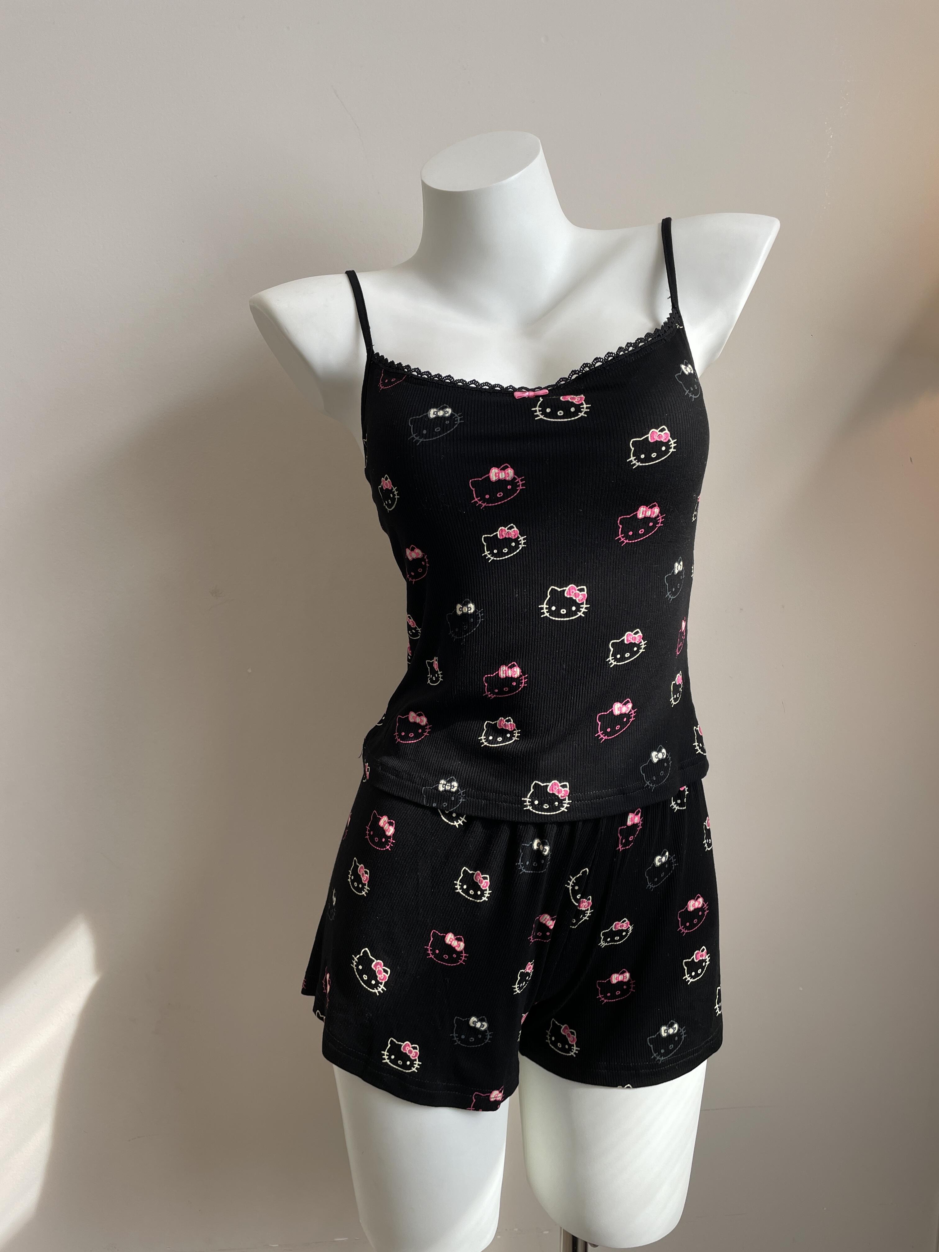 Hellokitty Black Lace Pajama Set for Women 2 Piece Lingerie Sleepwear Camisole Pj Shorts Set Nightwear