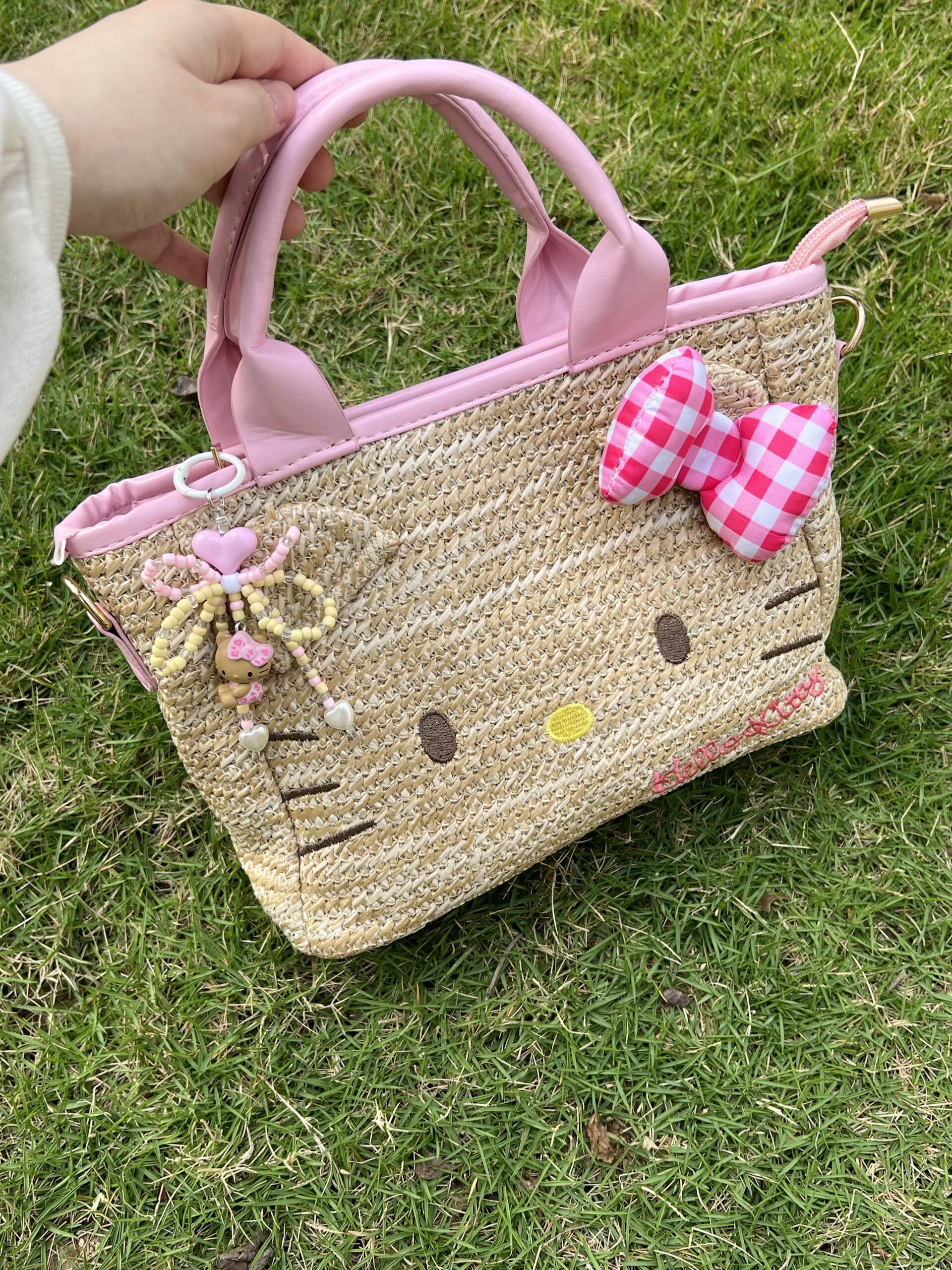 Hellokitty Summer Beach bag Handmade Straw Tote Bag Handbag