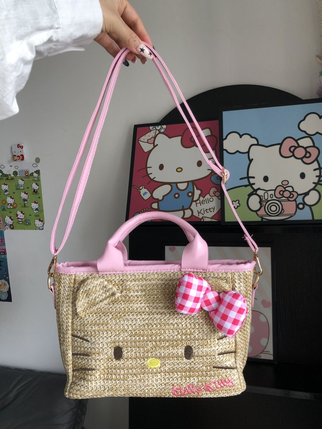 Hellokitty Summer Beach bag Handmade Straw Tote Bag Handbag