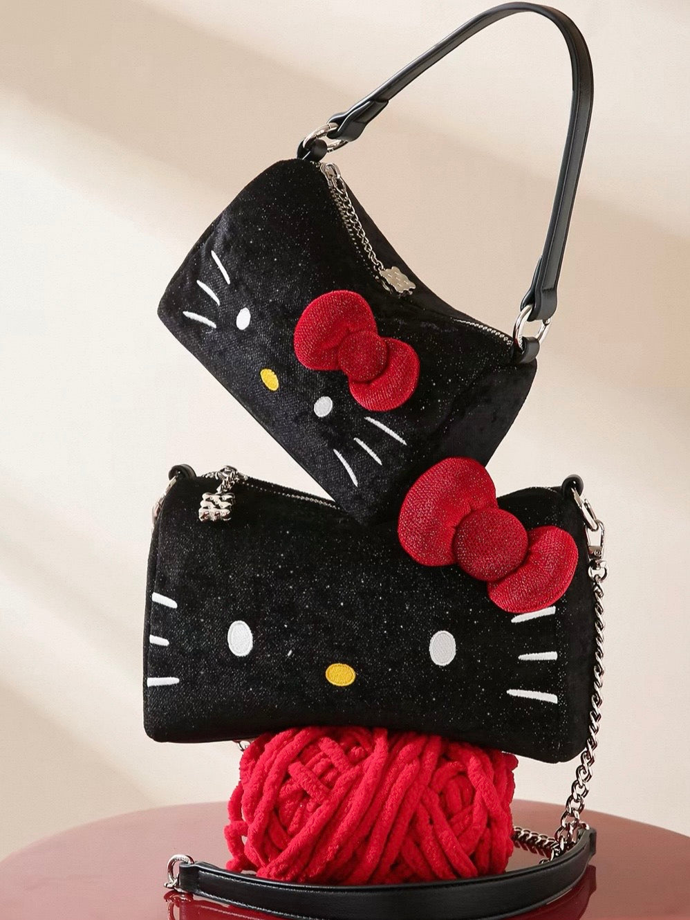 Hellokitty Black Shoulder Bag Cute Hobo Purses Handbags Clutch Underarm Purse