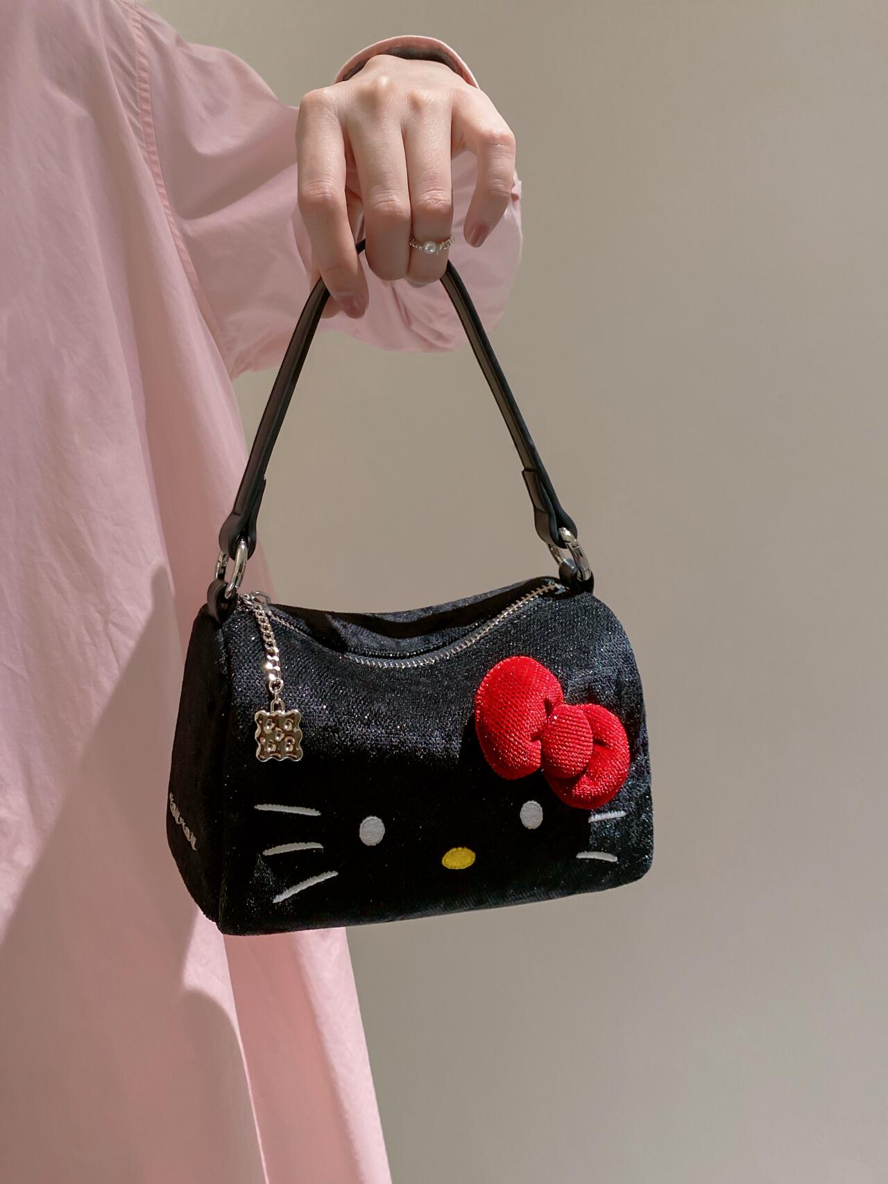 Hellokitty Black Shoulder Bag Cute Hobo Purses Handbags Clutch Underarm Purse