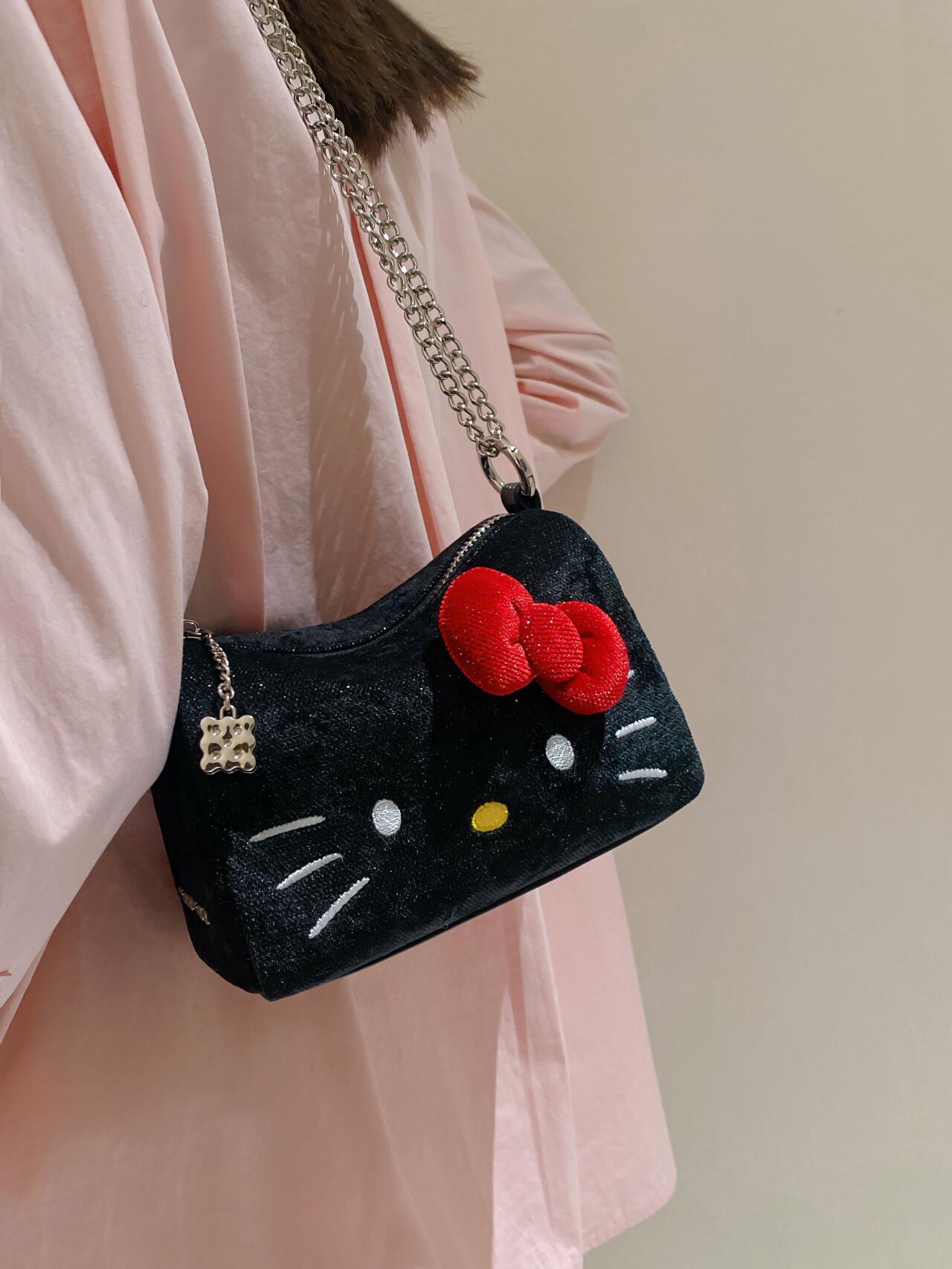 Hellokitty Black Shoulder Bag Cute Hobo Purses Handbags Clutch Underarm Purse