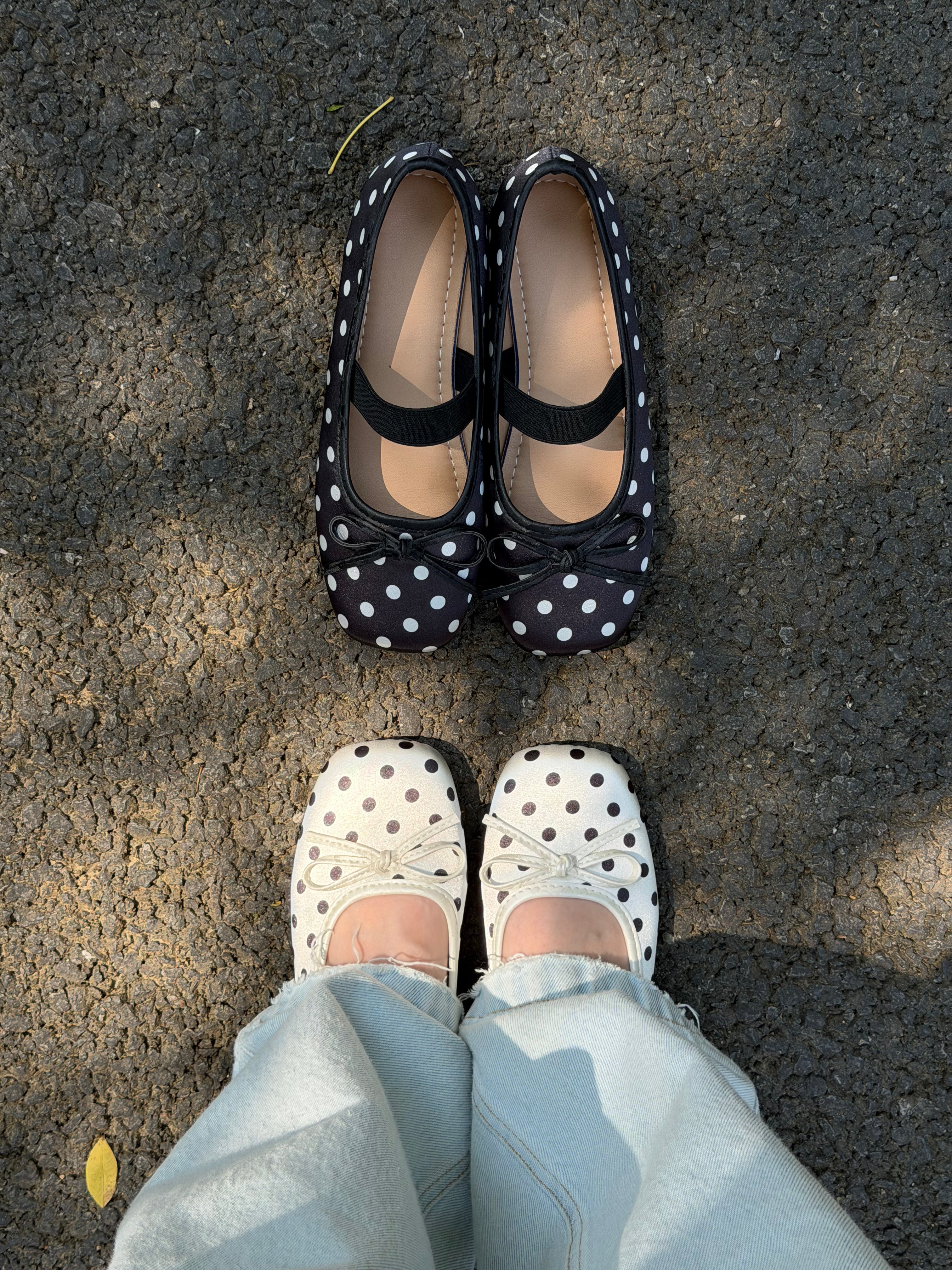 Girly Bow Polk Dot Ballet Flat Shoes Mary Janes Low Top Cute Casual Lightweight Shoes