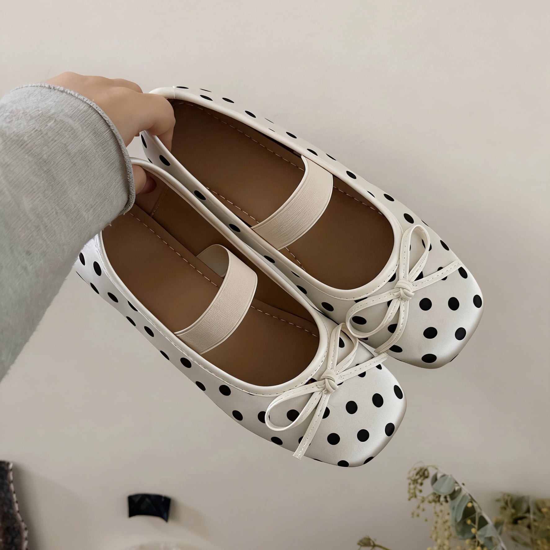 Girly Bow Polk Dot Ballet Flat Shoes Mary Janes Low Top Cute Casual Lightweight Shoes