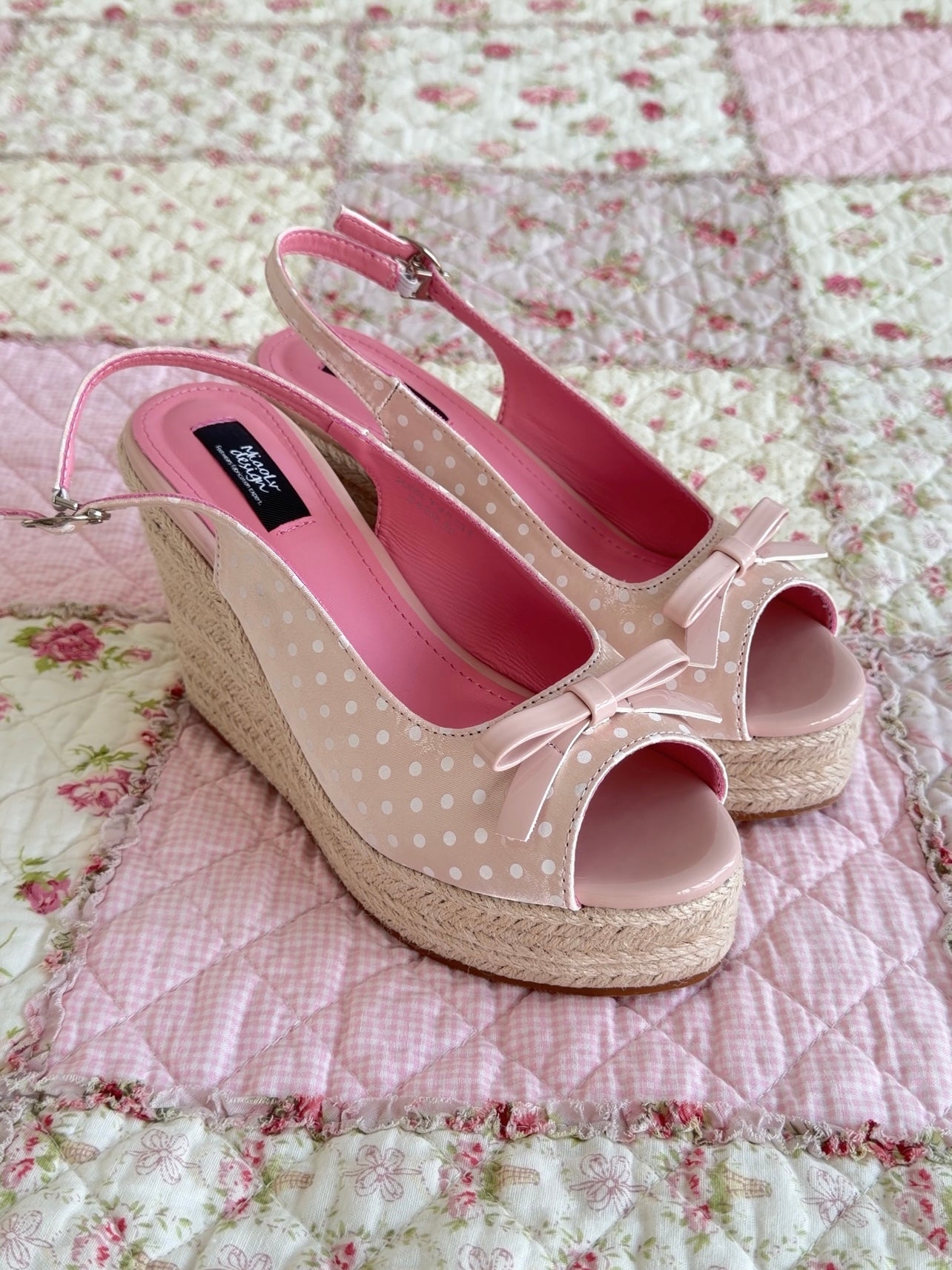 Polka Dot Back Adjustable Strap Straw Woven Classic Wedge Sandals Slingback Platform High Pumps Party Dress Casual Sandals 3 inches